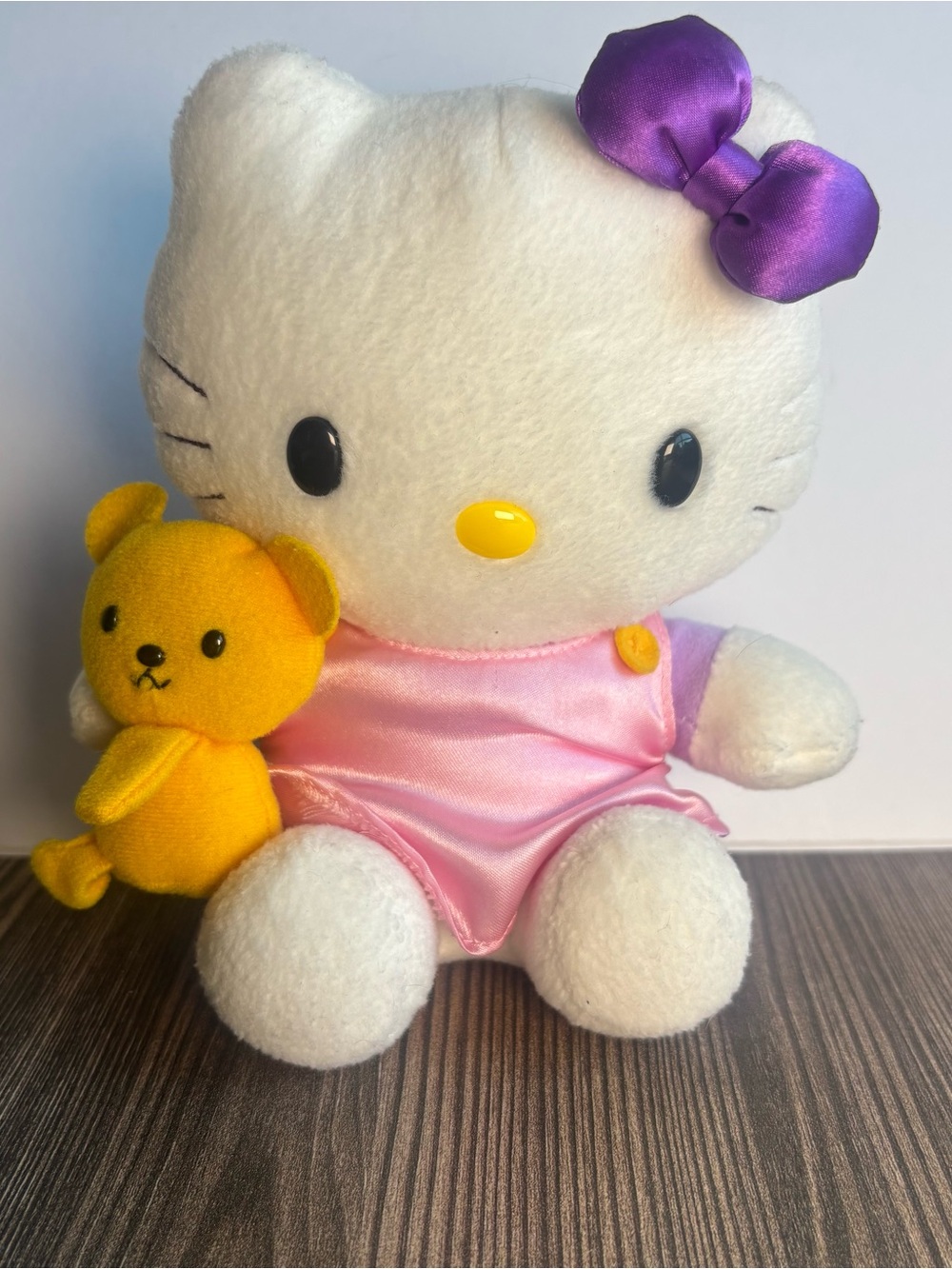 Sanrio Hello Kitty Plush Stuffed Animal with Bear 2002 Pink White